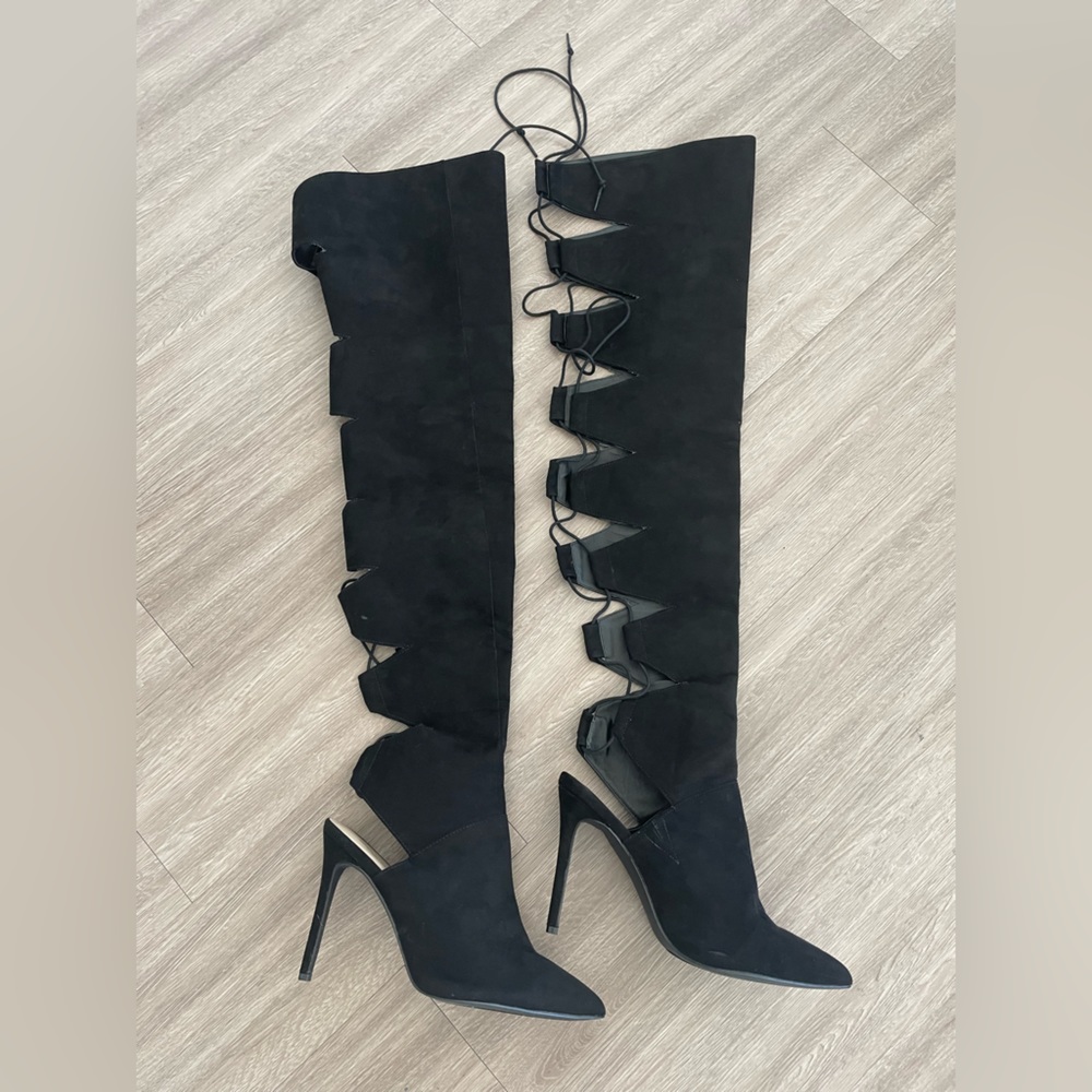 ShoeDazzle - Lace Up Thigh High Boots